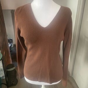 Tailor B. Moss Brown V-Neck Sweater with Long Sleeves